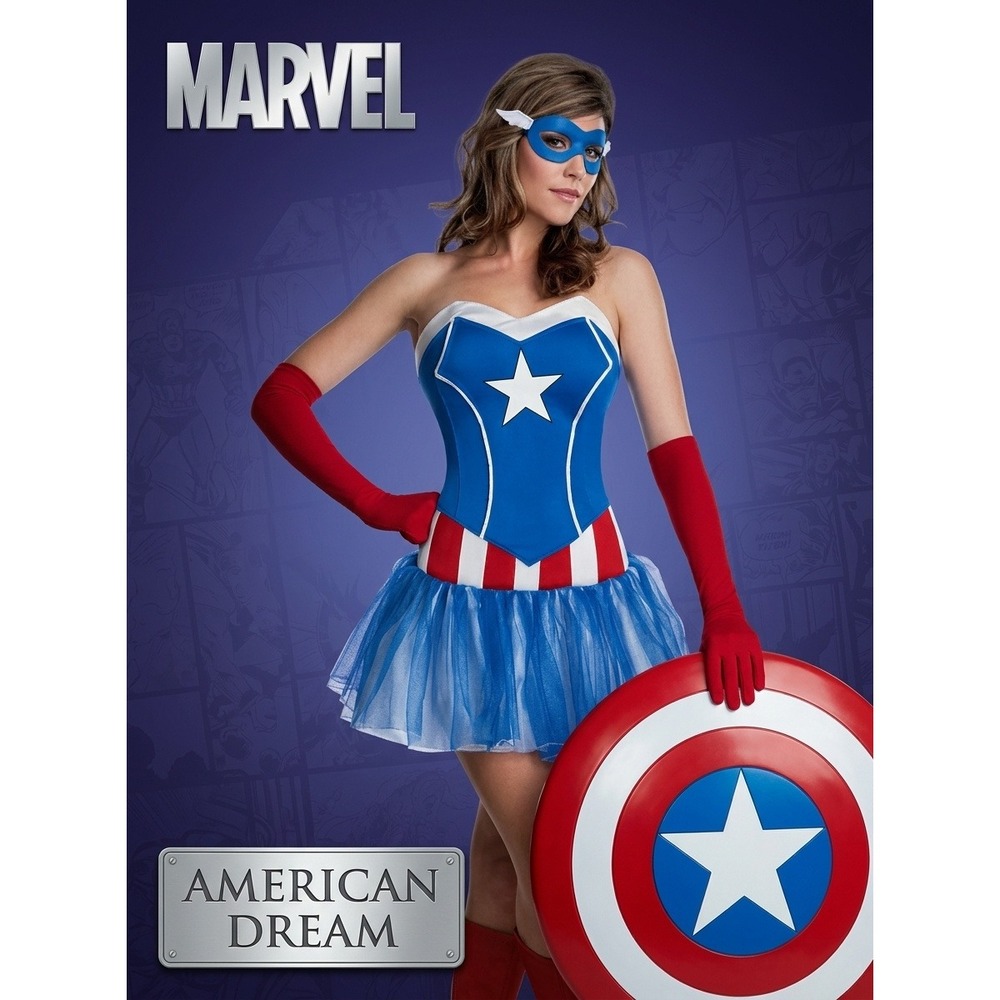 American Dream Women Costume Marvel Captain America Dress Mask Gloves Rubies M